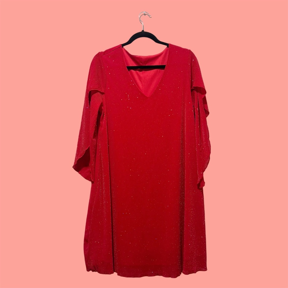 Glamorous Red V-Neck Dress with Sparkle
